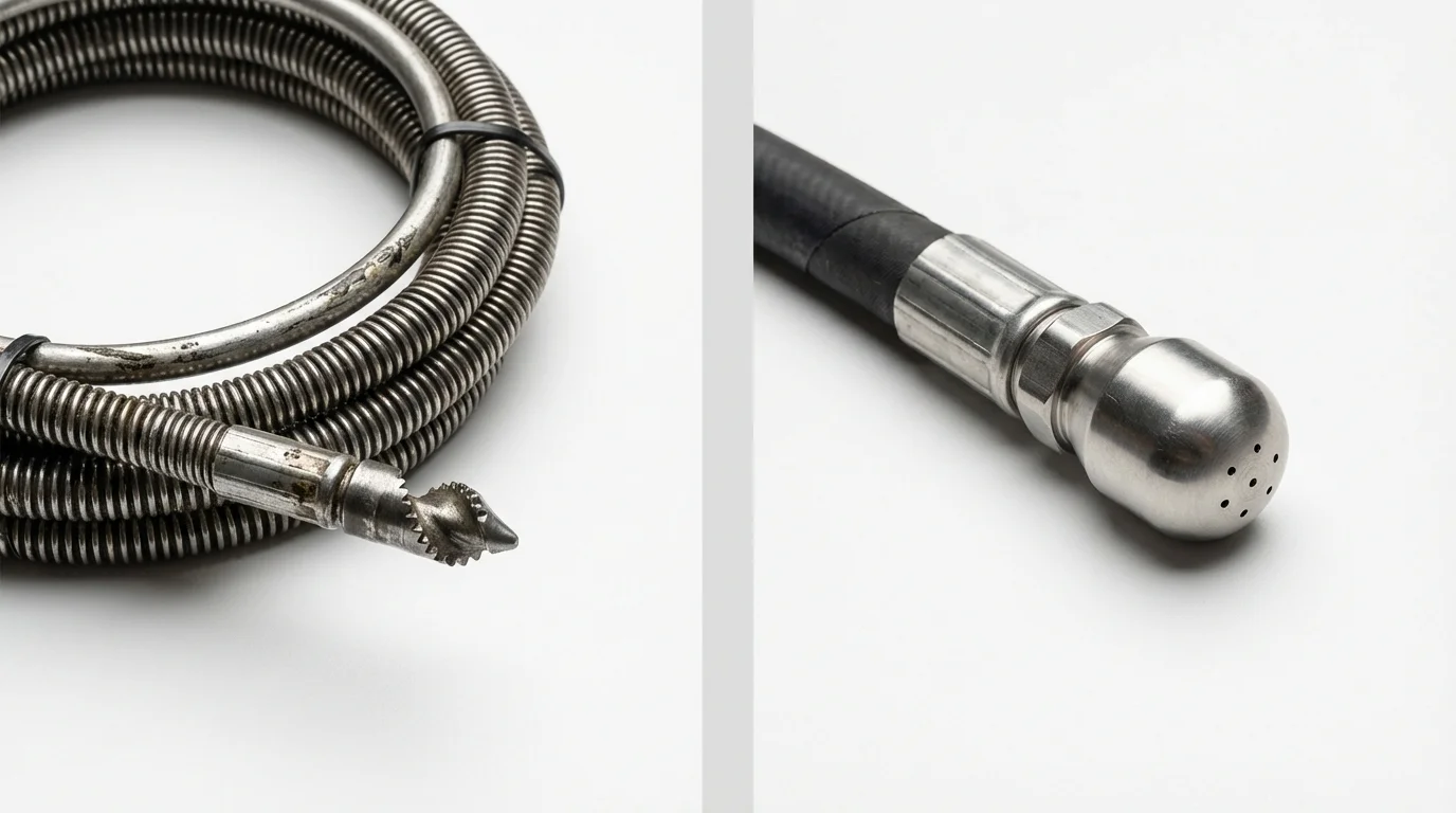 Drain snake cable and hydro jetting nozzle used for drain cleaning in Union Point, GA